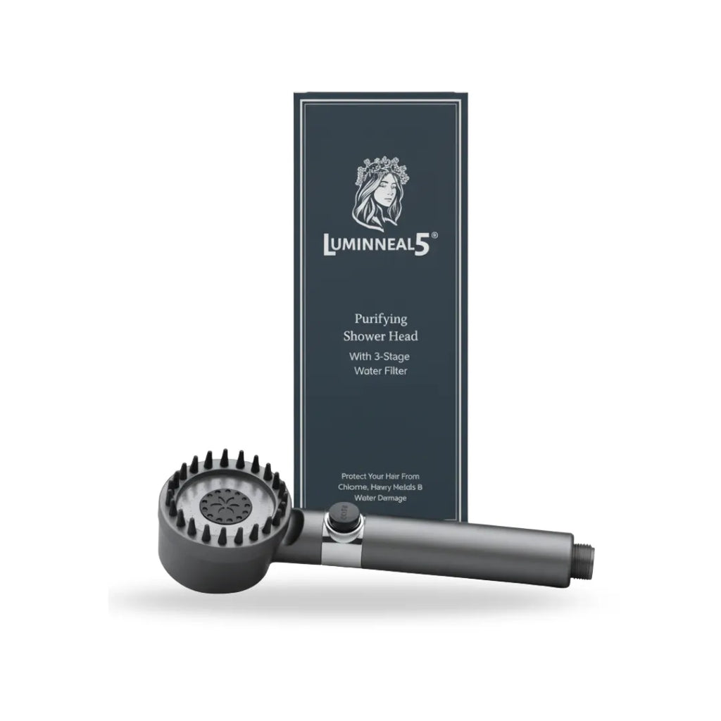Luminneal5 shower head with packaging on a white background Luminneal5 Purifying Shower Head – High Pressure + 3-Stage Hair-Safe Filter Hair-Care vpwvuf-su.myshopify.com Luminneal5 Purifying Shower Head – High Pressure + 3-Stage Hair-Safe Filter Hair-Care vpwvuf-su.myshopify.com