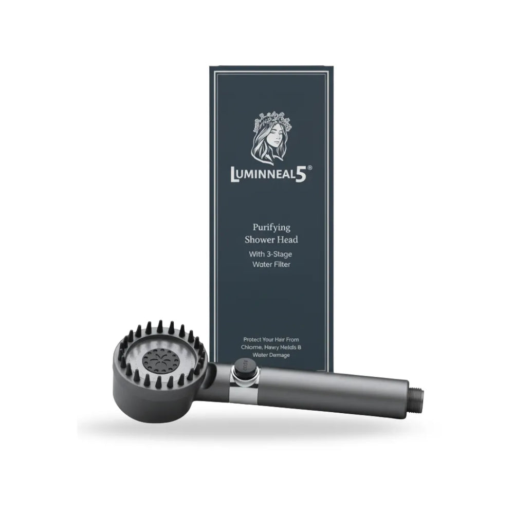 Luminneal5 shower head with packaging on a white background Luminneal5 Purifying Shower Head – High Pressure + 3-Stage Hair-Safe Filter Hair-Care vpwvuf-su.myshopify.com Luminneal5 Purifying Shower Head – High Pressure + 3-Stage Hair-Safe Filter Hair-Care vpwvuf-su.myshopify.com