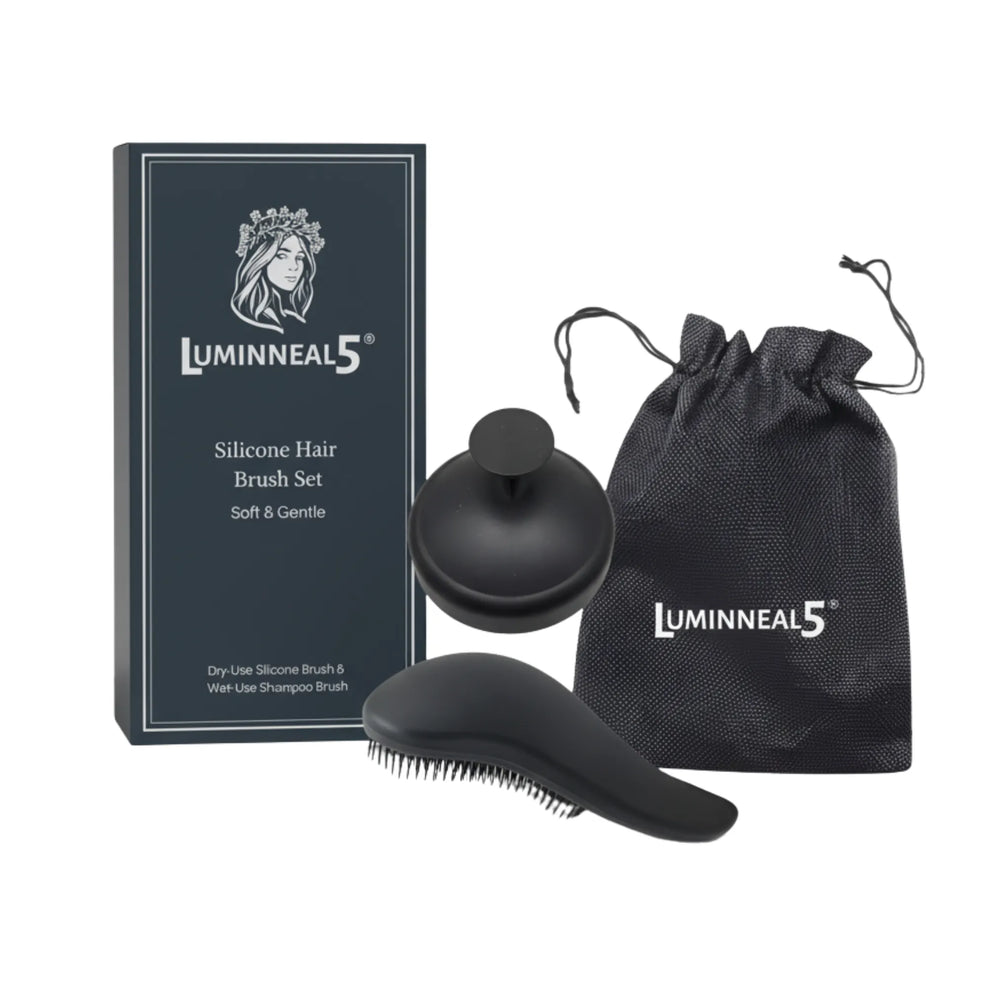 Luminneal5 silicone hair brush set with packaging and drawstring bag on a white background Luminneal5 Eco Detangling Silicone Hair Brush Set – Dry-Use Silicone Brush + Wet-Use Shampoo Brush Hair-Care vpwvuf-su.myshopify.com Luminneal5 Eco Detangling Silicone Hair Brush Set – Dry-Use Silicone Brush + Wet-Use Shampoo Brush Hair-Care vpwvuf-su.myshopify.com